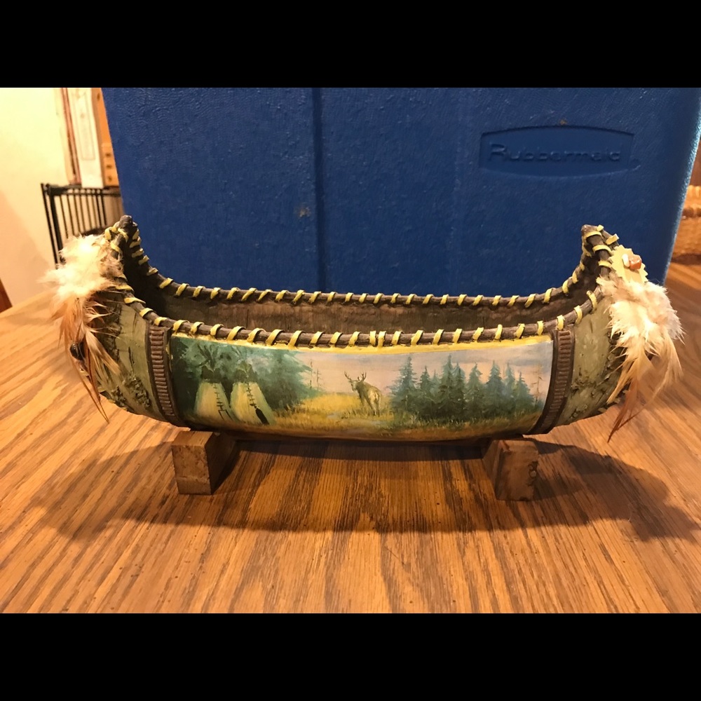 Decorative Native American Canoe with Stand